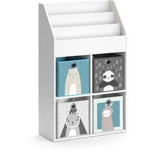 Vicco Bücherregal Luigi, weiß, mit 4 Faltboxen, Kinderregal aus Holz, 7 Fächer, 72 x 114,2 x 31cm