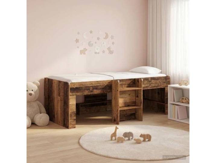 SKTQYQO Hochbett für Kinder Altholz 90 x 200 cm Holzkonstruktion, integrierte Leiter, Stauraum unter dem Bett, modernes Design, geschützte Ecken