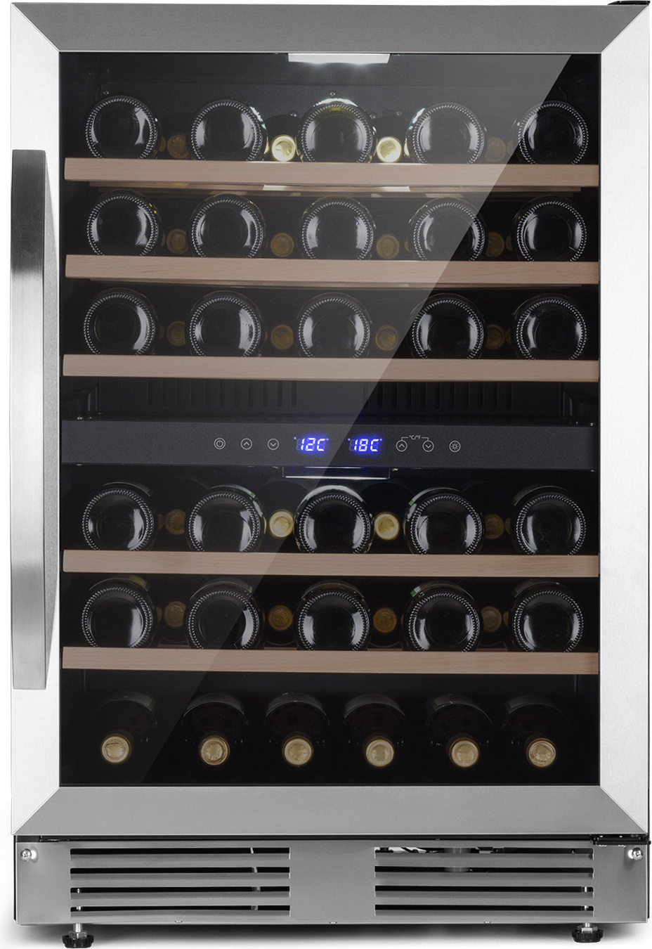 Klarstein Weinkühlschrank Freistehend, Kleiner Getränkekühlschrank Schmal, 2 Zonen Weinkühlschrank mit Glastür Klein, Indoor/Outdoor Beersafe, Kühlschrank Klein mit Touchpad, 5-20°C, 51 Flaschen