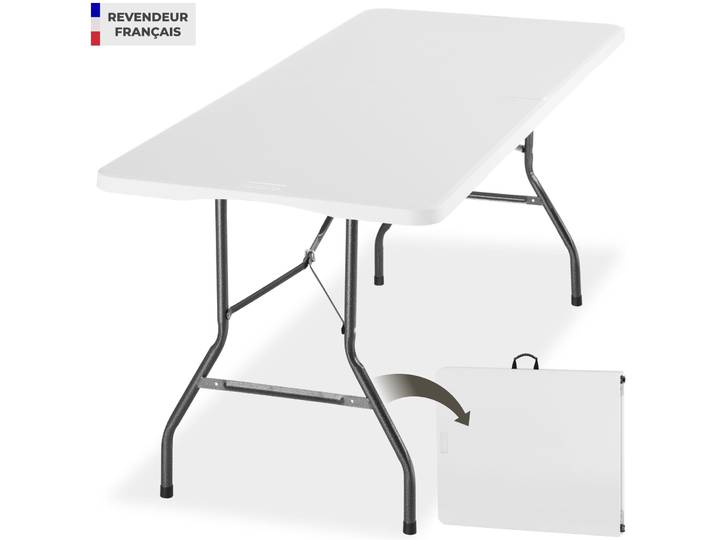 Table de camping pliable Panja, résistante aux intempéries, avec poignée de transport - blanc