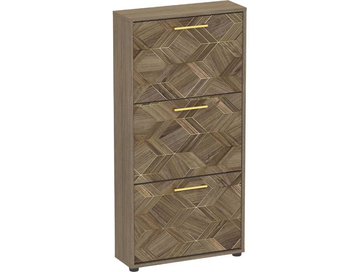 Schuhkipper SCHILDMEYER Glenn, Art-Déco Design mit eleganten Goldakzenten, Made in Germany , braun (nussbaum matt, nussbaum art, déco), B:59,8cm H:122cm T:19,55cm, Holzwerkstoff, Sideboards, Schuhkipper, Nussbaum Art-Déco Design mit eleganten Goldakzenten, Made in Germany