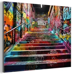 METALLBILD Treppe - Graffiti - Farben - Kunst 40x30 cm