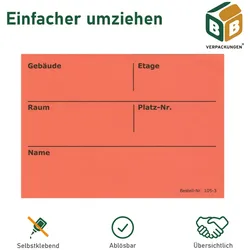 BB-Verpackungen GmbH 1000 x Umzugsetiketten (105 x 75 mm) rot selbstklebend Rückstandlos ablösbar Kartonaufkleber Sticker Umzugsaufkleber beschriften BB-Verpackungen