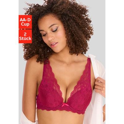 Push-up-BH, Damen, Gr. 70, Cup C, lila (beere, weiß), Spitze, Obermaterial: 60% Polyamid, 35% Polyester, 5% Elasthan, PETITE FLEUR BY LASCANA, BHs Push-up-BH, mit Bügel, im attraktiven Doppelpack, sexy Dessous