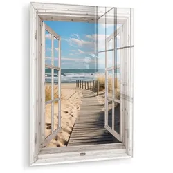 ACRYLGLASBILD Fenster - Meer - Küste - Natur - Ausblick - Strand - Wattenmeer 60x80 cm