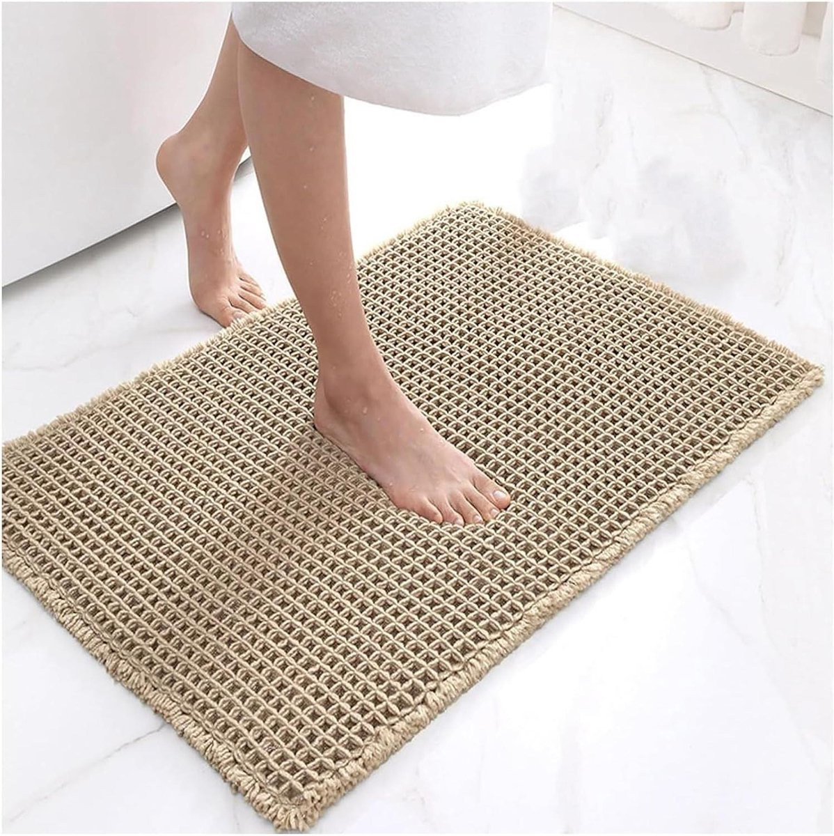 Badmat Wafel - Zachte en super absorberende vloermat voor de badkamer - Kaki - 61 x 183 cm