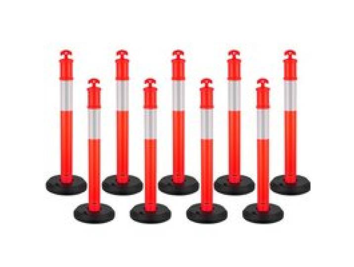 VEVOR Poteau de Signalisation 9PCs 114 cm, Balise de Délimitation avec Base Remplissable et Bandes Réfléchissantes, Délinéateur de Circulation pour Contrôle des Foules, Chantier Parking, Rouge