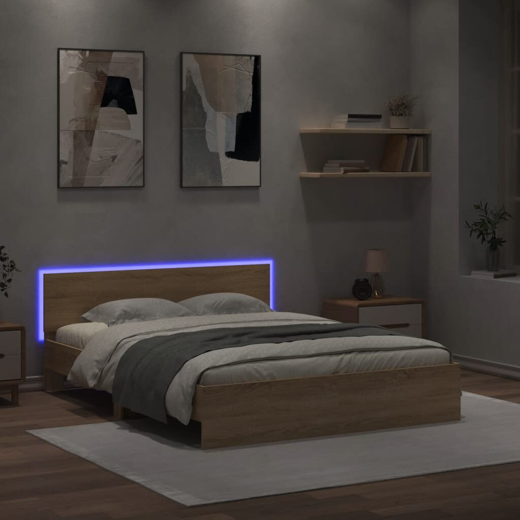 17 Stories Siman Bed Sonoma Oak Kingsize (5')