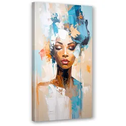 LEINWANDBILD Abstraktes Porträt einer Frau in Türkis 40x80cm