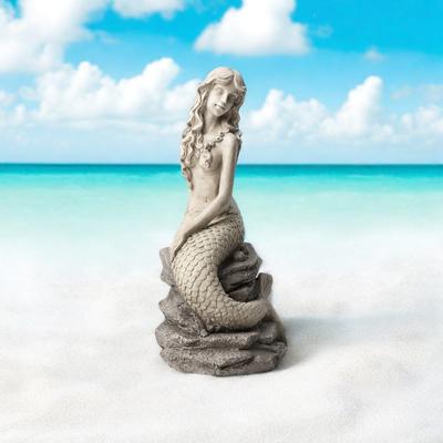 Glitzhome Faux Granite Mosaic Sitting Sea Horse Mermaid Garden Statue Ocean Figurine
