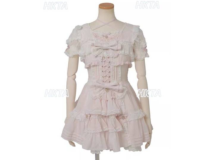Nouvelle Robe Courte Lolita Japonaise Mignonne à Manches Courtes pour Femmes et Filles, Modèle Été Amincissant et Rehaussant la Silhouette, avec Volants et Nœud, Mini Robe Liz