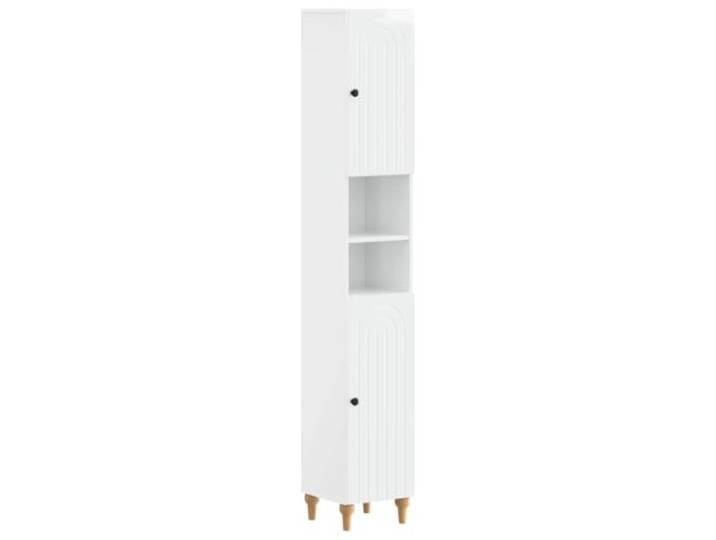 PUGYNBK Badezimmerschrank mit offenem Regal, weiß glänzend Feuchtigkeitsbeständiges Holz, wendbare Tür, schlankes Design, einfache Reinigung