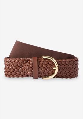 Women's Woven Stretch Belt by Accessories For All in Cognac (Size L)