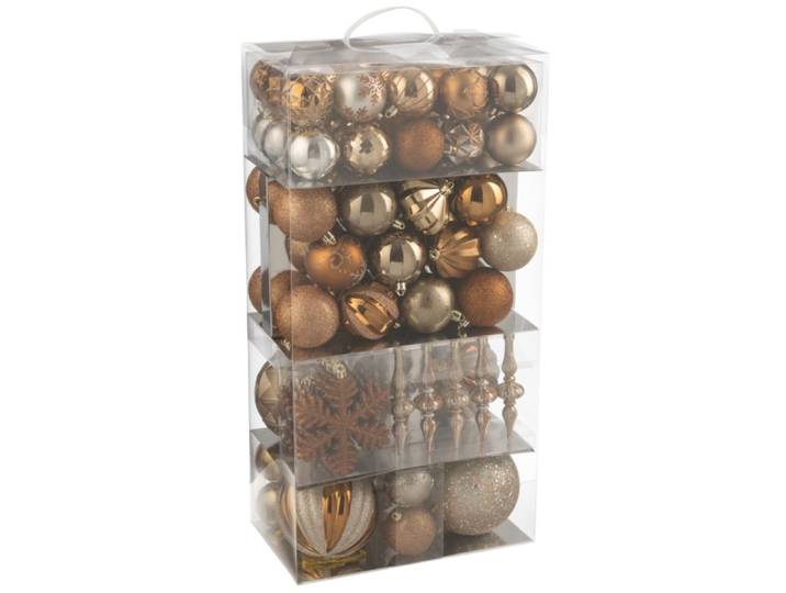 Boite de 80 décorations de noël en plastique marron 30x18x58 cm