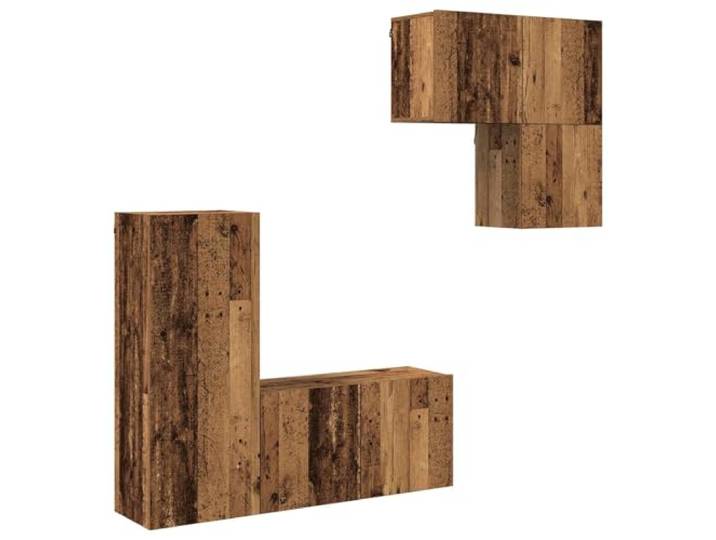 GHVBNMF TV-Schrank Wandmontiert 4-teilig Altholz Holzwerkstoff Platzsparendes Hängeboard Set für Wohnzimmer und Schlafzimmer mit flexiblen Fächern und Klapptüren für Ordentlichkeit.