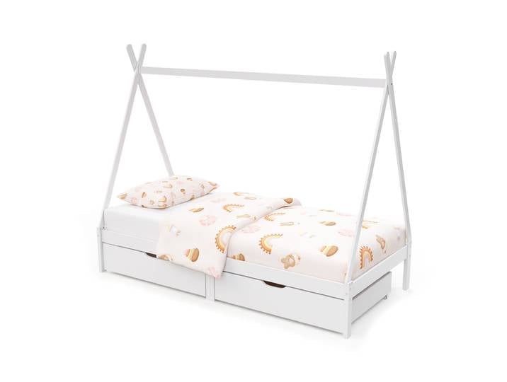 Kinderbett Tipi TENDA mit Schubladen weiss