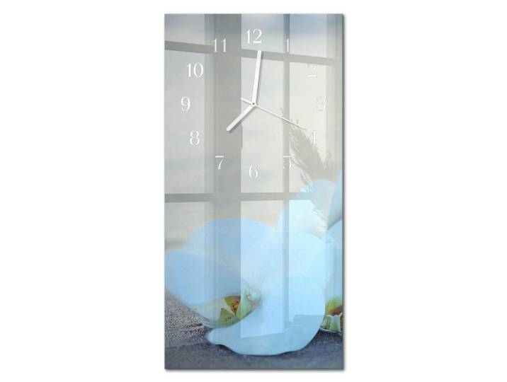 Tulup Wanduhr 30x60 cm - Orchidee, Weiß, Glas, Rechteckig, 30x60x0.4 cm, Dekoration, Uhren, Wanduhren