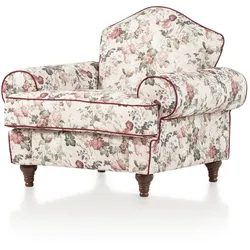 SESSEL creme Landhaus, Blumen Design, Loungesessel 110 cm