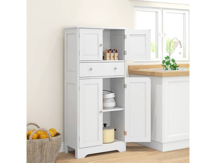 HOMCOM Armoire de cuisine buffet cuisine avec placards, étagères réglables, tiroir, 60 x 30 x 128 cm, blanc