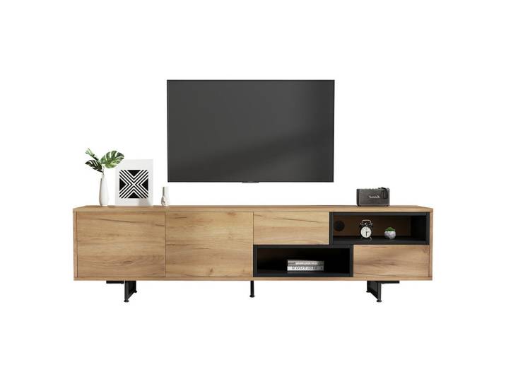 Flieks Tv-Schrank 173x38cm Lowboard Holzspanplatte Stauraum bis 70 Zoll, Braun, 46.36x27.94x57.15 cm, Wohnzimmer, TV Möbel, Lowboards, Lowboards stehend