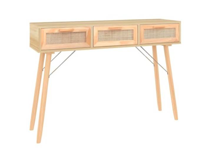 Beistelltisch 105 x 30 x 75 cm mit 3 Schubladen aus Holzwerkstoff Braun Holzwerkstoff und massives Kiefernholz, Natur-Rattan-Webdesign, 3 Schubladen mit 105 x 30 x 75 cm Innenmaß, für Flur