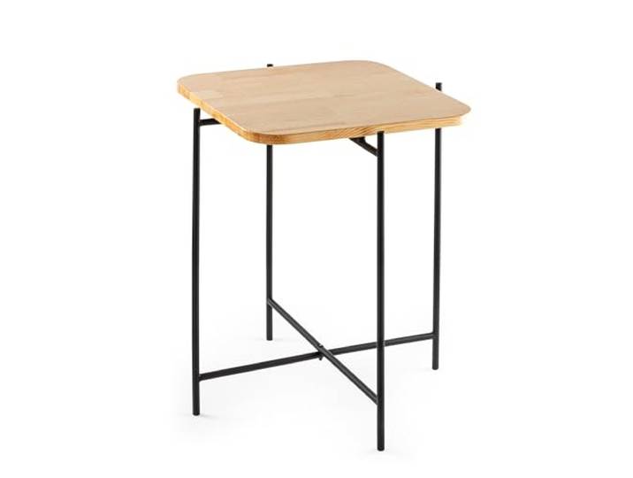 Hanah Home Moderner Couchtisch mit Metallgestell, schwarz-naturfarben, 46 x 56 x 46 cm 100% Holz, stilvolles Industriedesign, einfache Montage