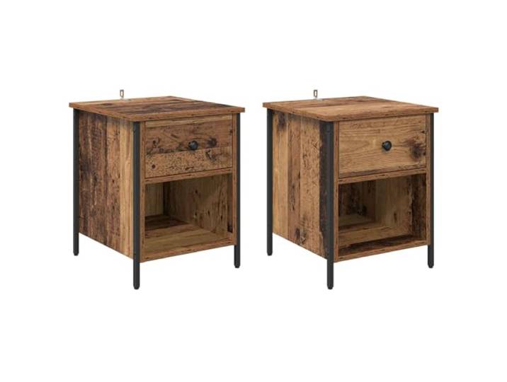 KDVXBCQJH 2er Set Nachttische Altholz-Optik 40x42x50cm Beistelltisch Zweifache Ablage mit Fächern und Schubladen schafft Ordnung im Schlafzimmer bei hoher Belastbarkeit von 60 kg.