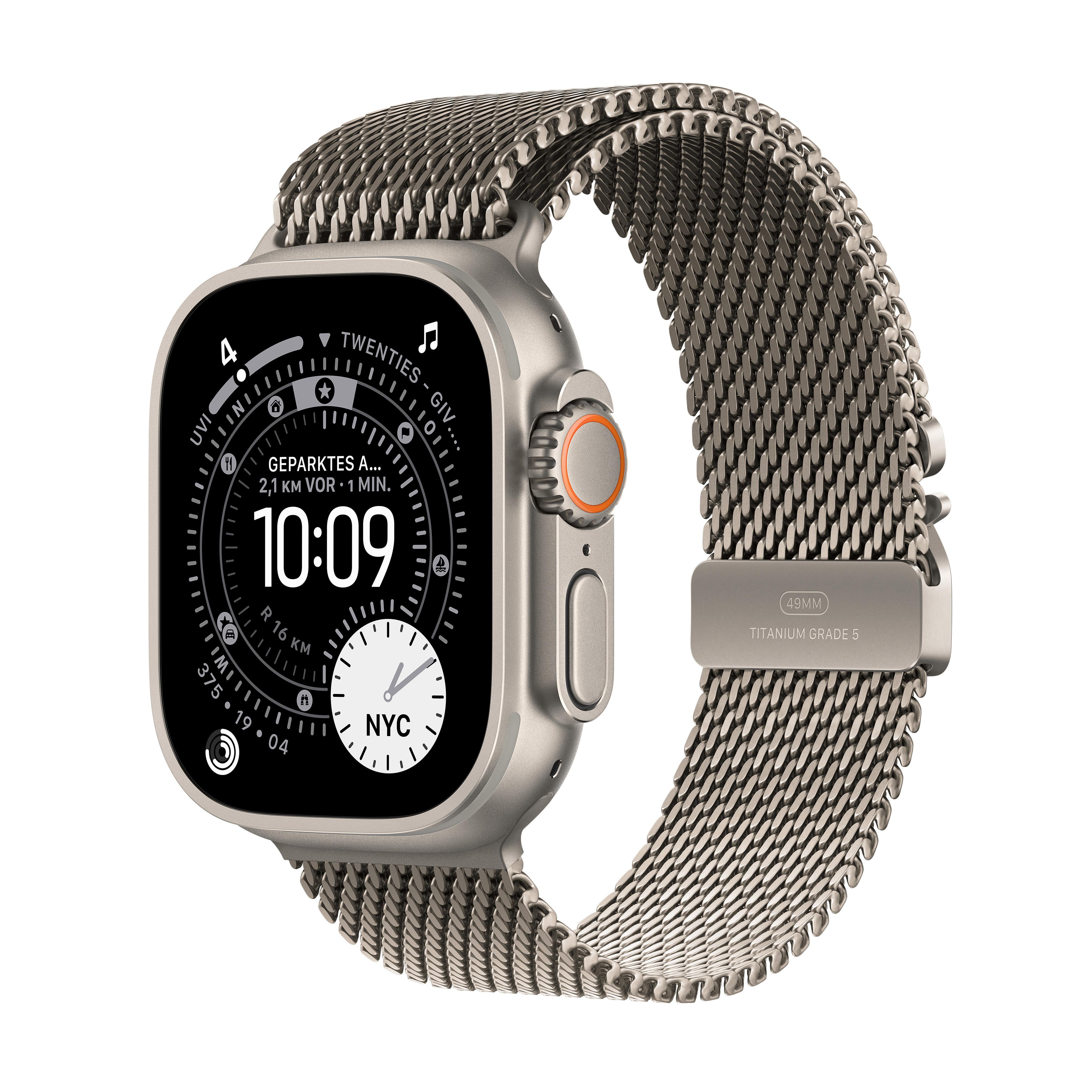 Apple Watch Ultra 3 GPS + Cellular 49mm Natural Titanium Case with Natural Titanium Milanese Loop - Small