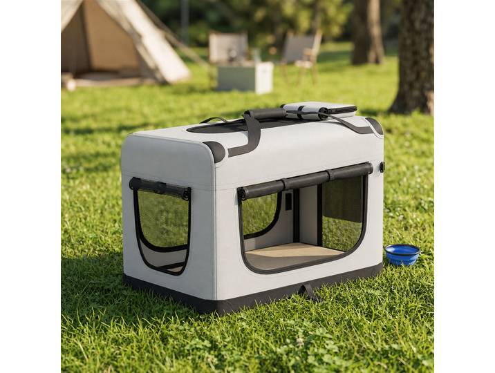 PawHut Sac Transport Chien Souple Gris Coussin Lavable Gamelle