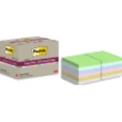 Post-it® 654 RSS12COL Super Sticky Recycling Notes Haftnotizen extrastark farbsortiert 12 Blöcke