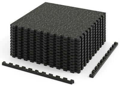 Costway 0.79 inch Thick Rubber Top Exercise Mat 48 Sq Ft with Boarders-Black
