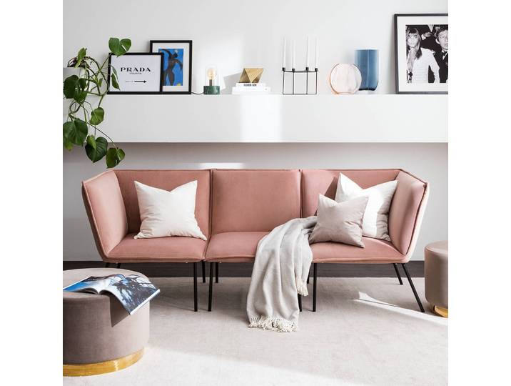 Sofa Dorado 3-Sitzer Pink/Altrosa Samt 207 x 76 x 76cm Glamour