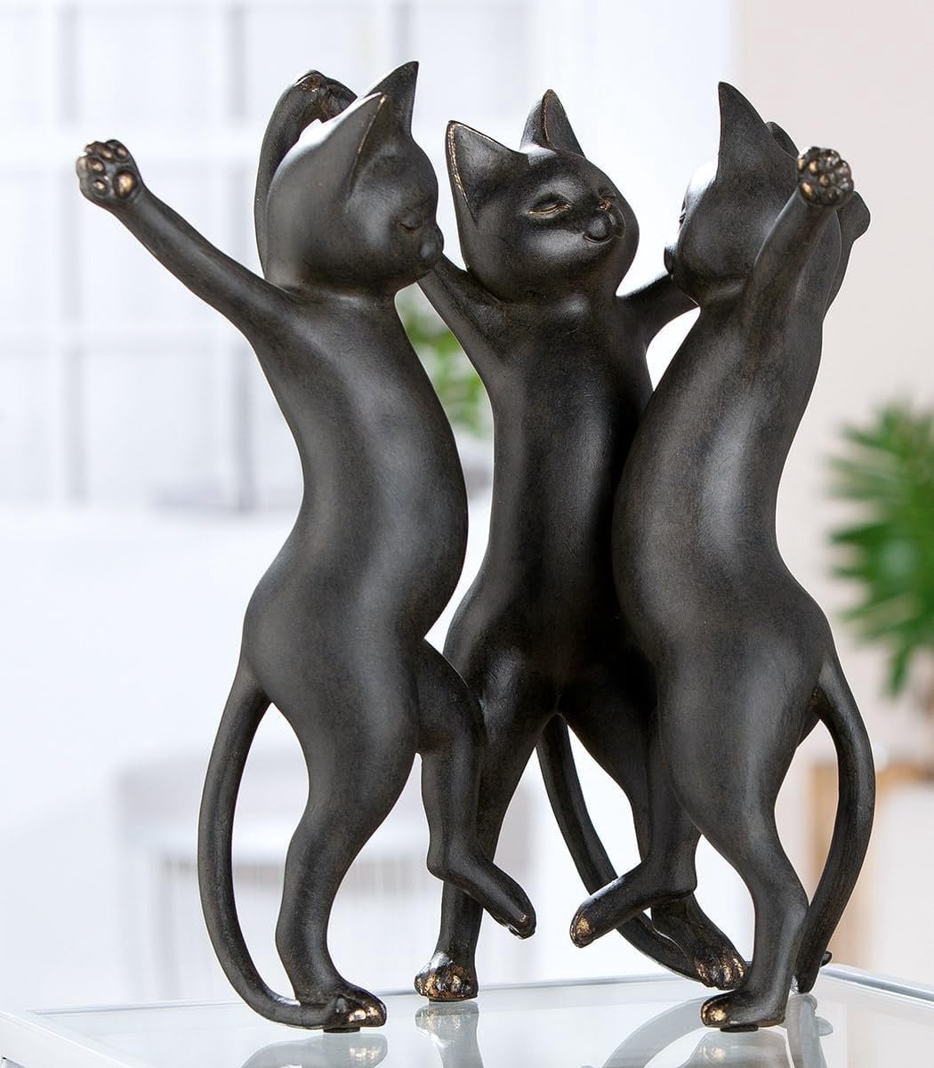 Gilde Decoratiesculptuur Kat Kunsthars Zwart Metallic Look Hoogte: 30,5 cm