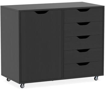 Costway 5-Drawer Rolling Storage Cart with Side Cabinet-Black