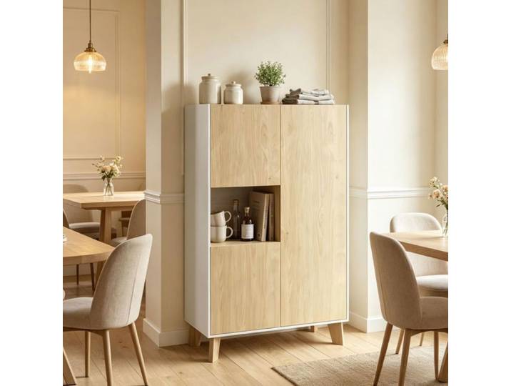 Buffet haut - WESTYLE - 80x40x135 cm - 6 compartiments - Portes silencieuses - Kit anti-basculement