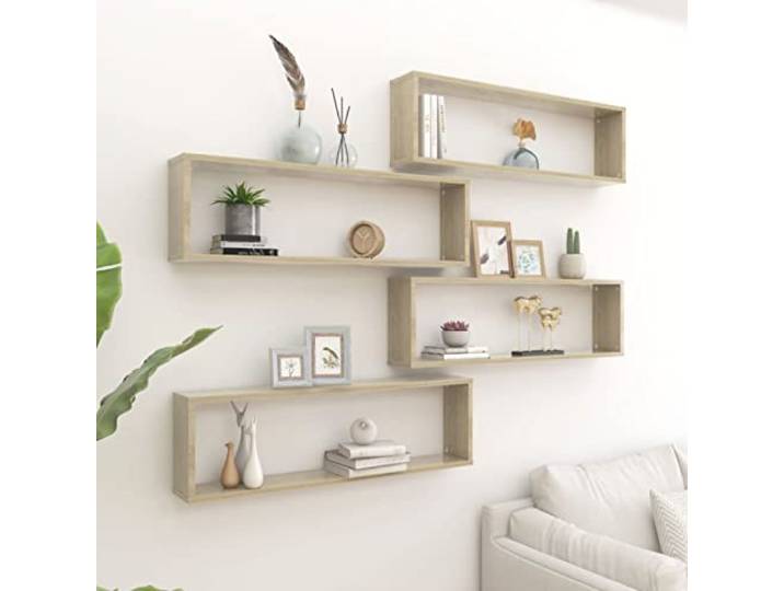 Susany 4 STK. Wandregale, Würfelregal, Hängeregal, Schweberegal, Bücherregal, Wandboard, Aufbewahrungsregal, Spanplatte Sonoma-Eiche 100x15x30 cm