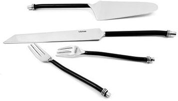 Vibhsa Twisted Black Handle Stainless Steel Cake Server, Knife & Fork Set, 4-Piece - N/A
