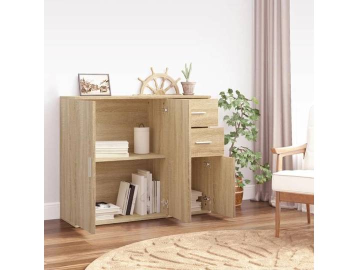 Buffet - chêne sonoma - Blanc - Adulte Buffet Ch - MODERNE Buffet - chêne sonoma - 91x29 5x75 cm Bois d'ingénierie 98215