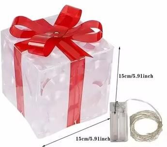 Uplifted Goods Solar Glowing Gift Box Decoration Ornament With Bow For Home And Yard 15cm