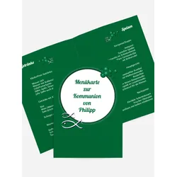 Kommunion Menükarten selbst gestalten mit Spruch und Fotos im Onlinedesigner bei Meine-Kartenmanufaktur.de
