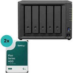 Synology DiskStation DS1525+ 5 Einschübe NAS-Server Leergehäuse (DS1525+) + 2x Synology Plus 3.5" SATA HDD Festplatte 6TB