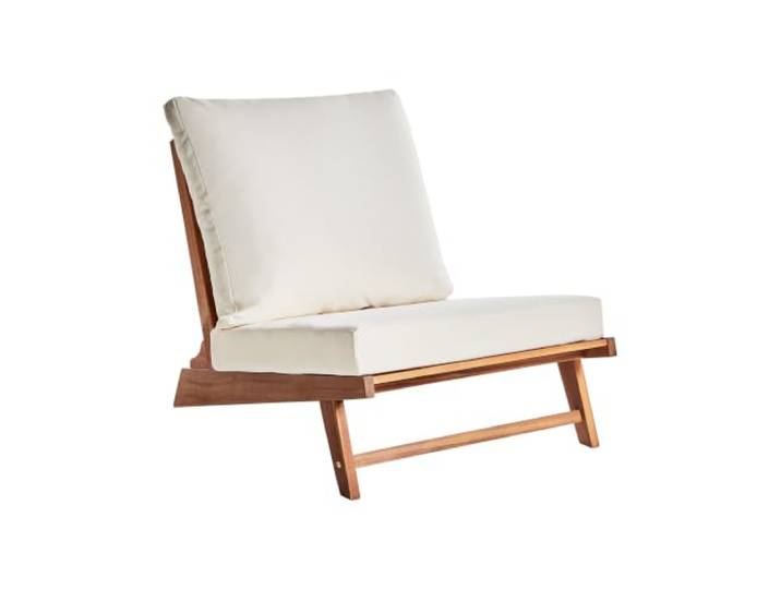 Beliani Gartensessel Akazienholz Hellbraun mit Kissen cremeweiß Outdoor&Indoor Micciano