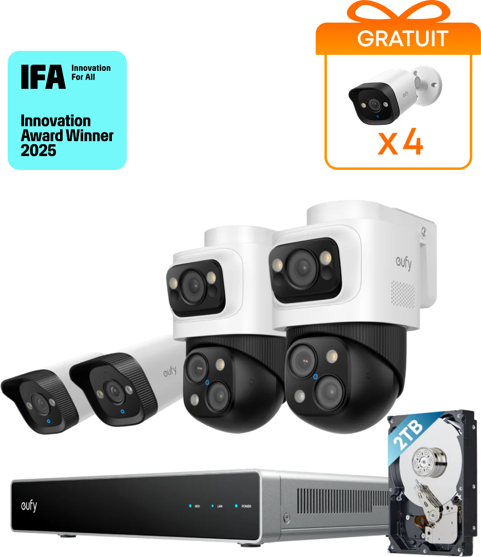 eufy Système de sécurité NVR PoE S4, 2 caméras Bullet PTZ et 2 Bullet
