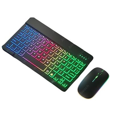 Tastatur- und Maus-Kombination für Tablet Android iOS Windows, kabellose Slim-Maus-Tastatur-Kombination, Bluetooth-Regenbogen-Tastatur mit Hintergrundbeleuchtung