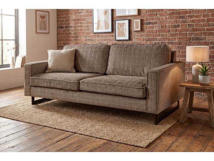 3-Sitzer Sofa, Chenille, Braun, 236×97×85 cm, Wellenunterfederung, Modern, Places of Style