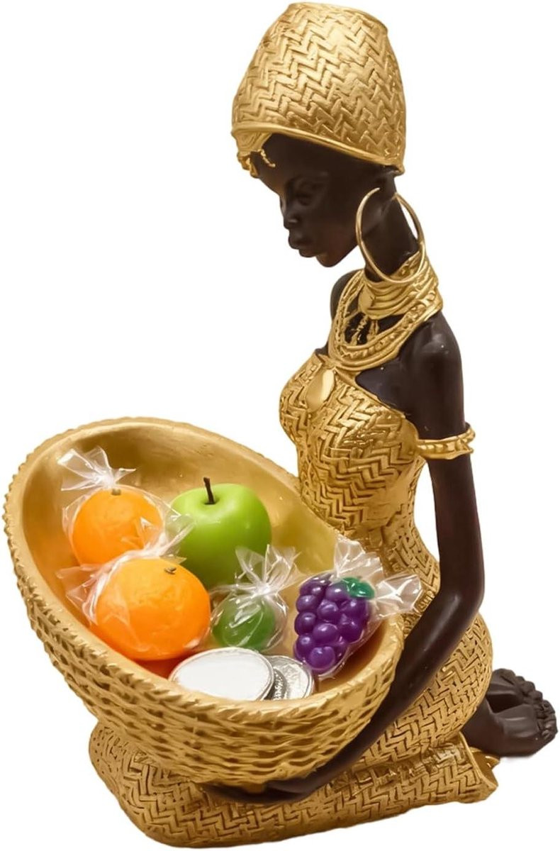Afrikaanse Beeldjes Warm Goud - Handgesneden Etnisch Decor - Hoogte: 22,5 cm