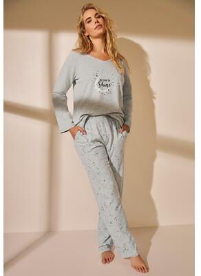 Plus Size Women's Three-Quarter Sleeve Pajama Set by Avenue Body in Heather Grey Shine (Size L)