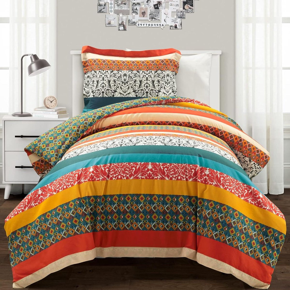 Dekbedovertrek Set Boho Stijl Turkoois & Tangerine Twin XL Omkeerbaar Ontwerp