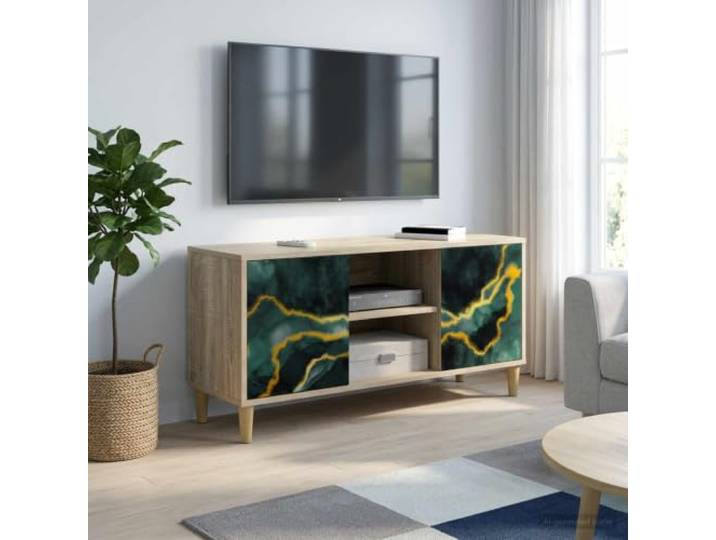 GKMBCVDFR TV-Schrank WIJHE 102 x 33 x 50 cm Sonoma Holzwerkstoff Lowboard Holzwerkstoff, erhöhte Füße, Luftzirkulation, dekoratives Muster, geräumige Fächer, einfache Pflege