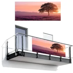 BALKON-SICHTSCHUTZ Baum - Heidekraut - Sonnenaufgang Balkon Deko 300x120 cm